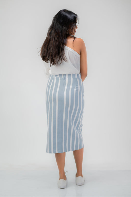 Classic Stripe Denim Midi Skirt